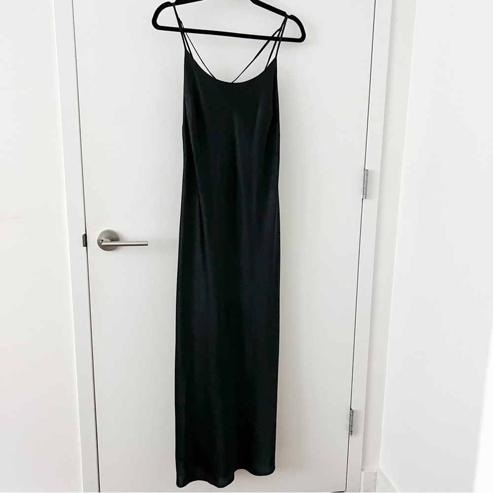 Cuyana Charmeuse Open Back Black Silk Slip Dress in Size M